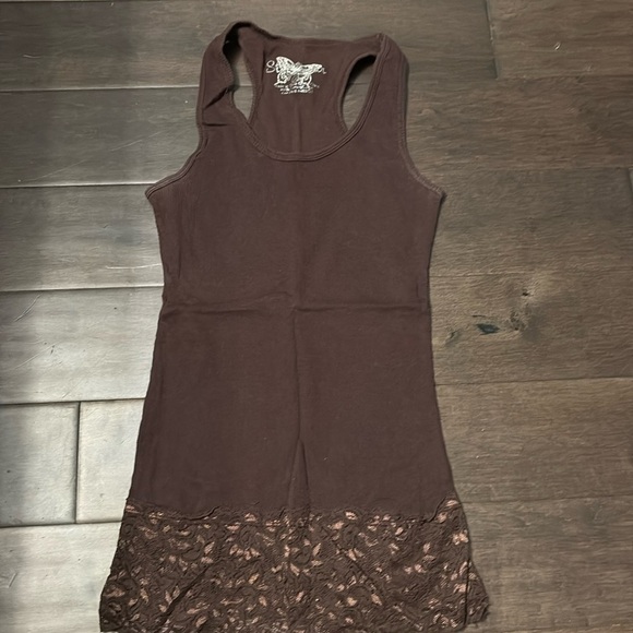 4/$20 Streetwear Society long brown tank top, with lace trim, size Large/ layer - Picture 1 of 6